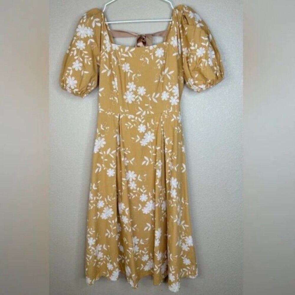 Floral Midi Dress in Mustard Yellow
